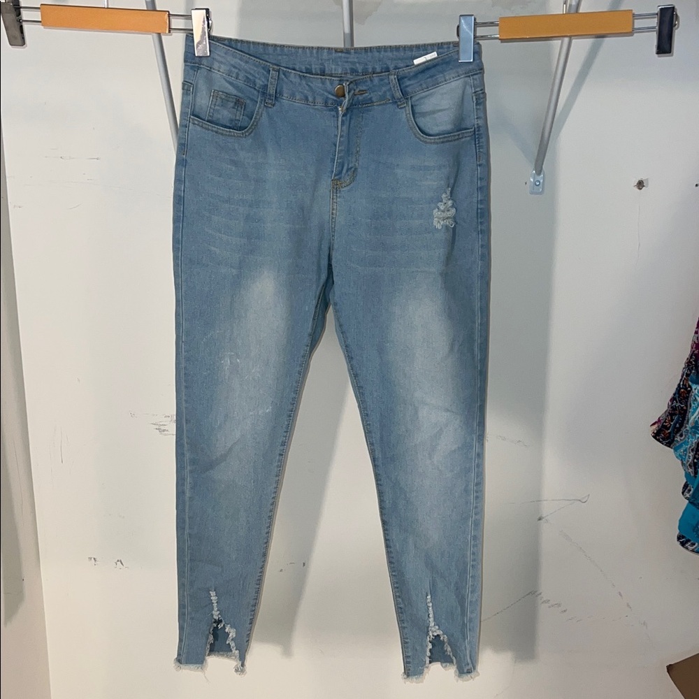 Light Blue Distressed Cropped Jeans (#47)